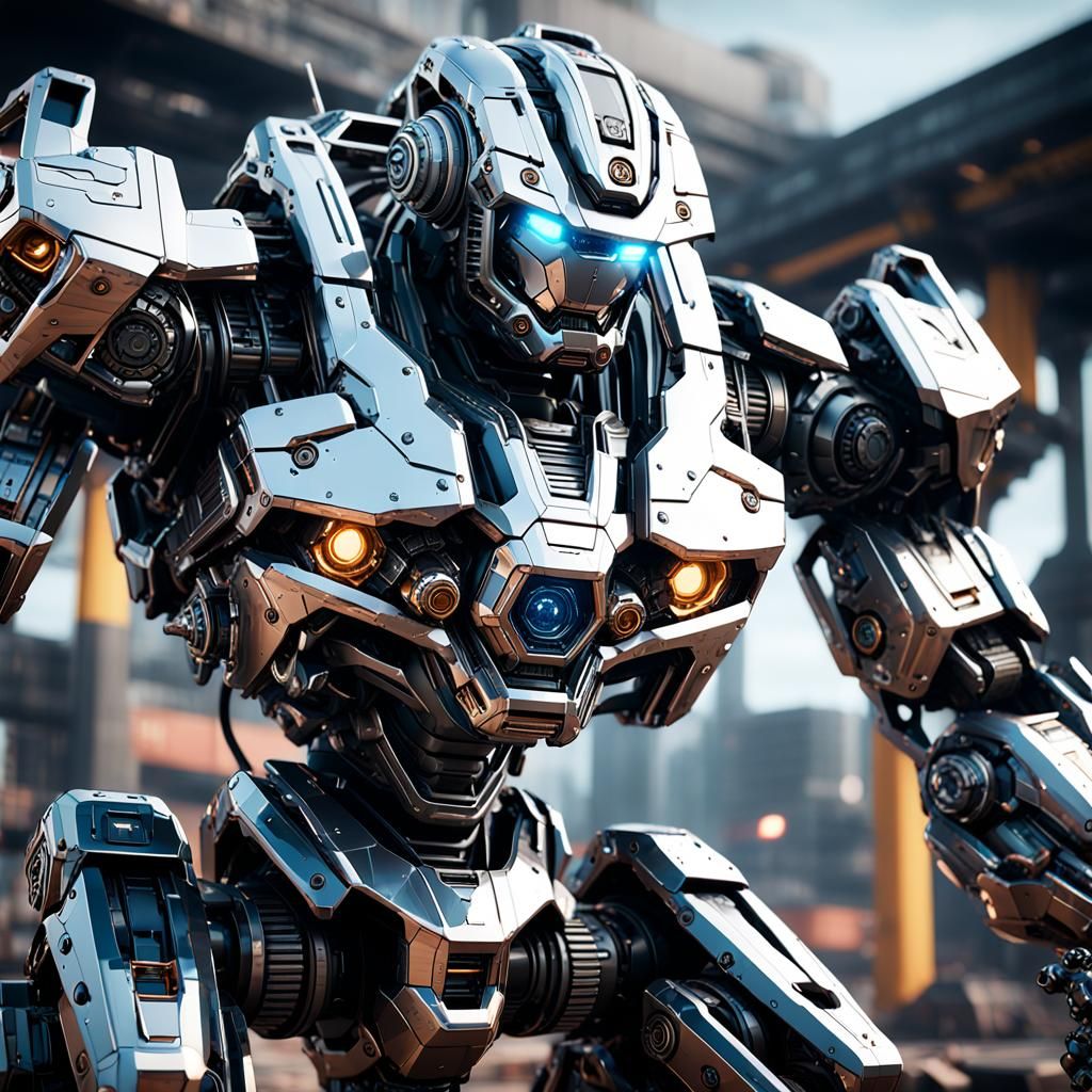 Intricate Sci-Fi Mech in Polished Metal