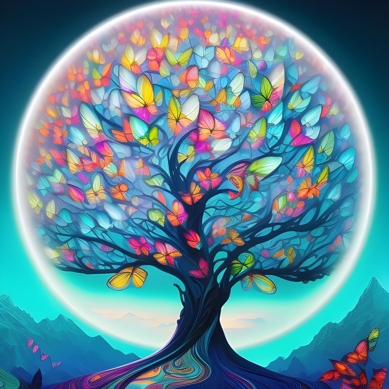 Crystal Ice Butterfly Tree in Anime Style