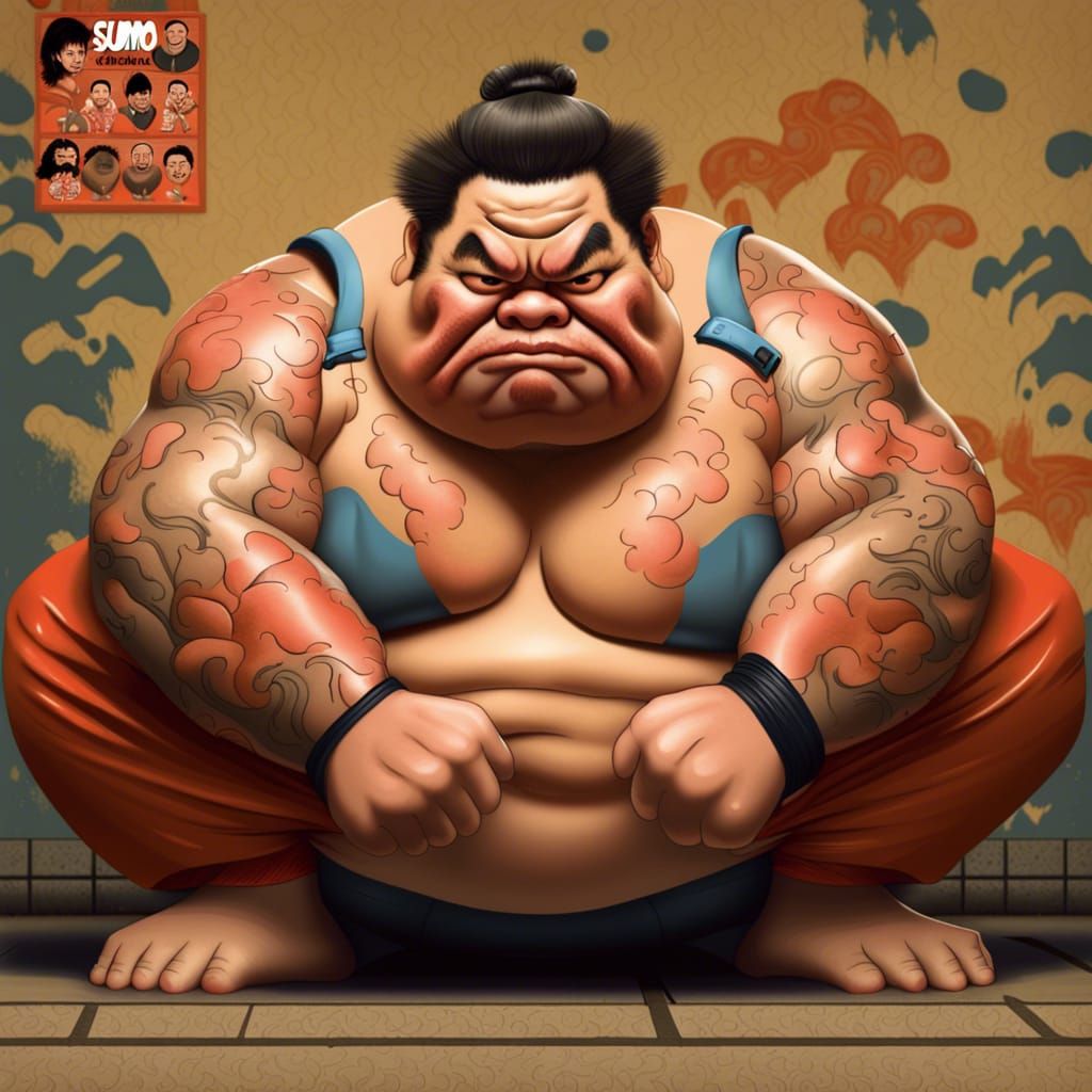 Sumo Wrestler Caricature in Mad Magazine Style