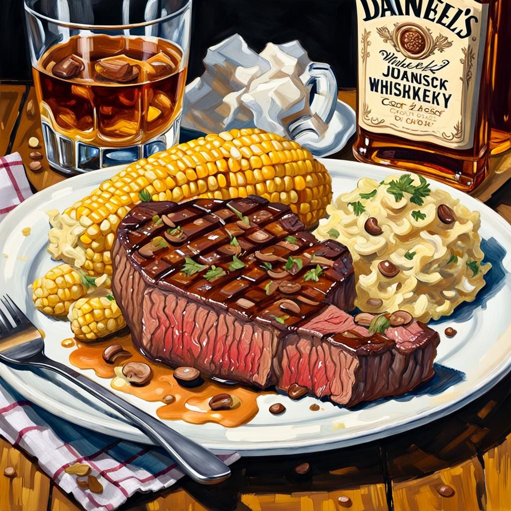 Juicy Steak Still Life as Gouache Painting