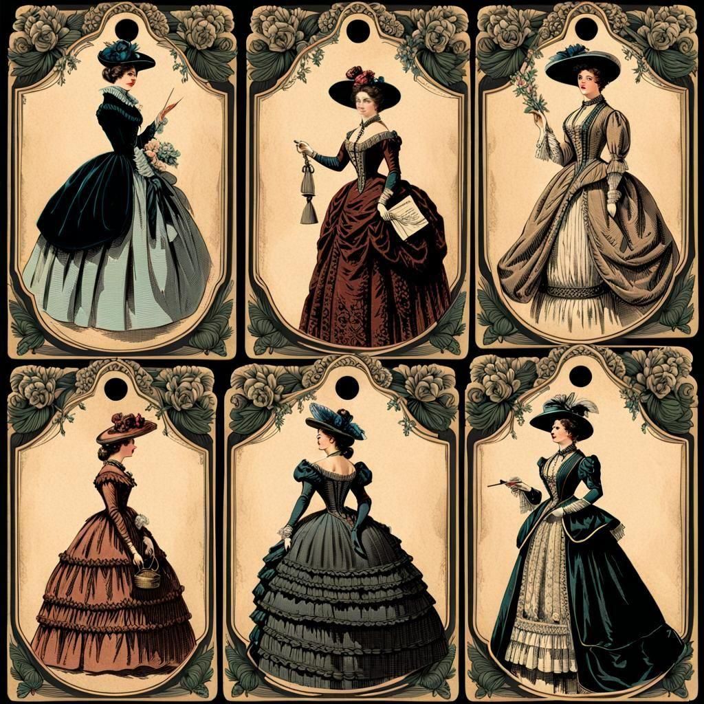 Ornate Victorian Era Women on Vintage Shipping Tags