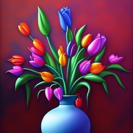 Colorful Tulips in Vase: Detailed Artstation Painting
