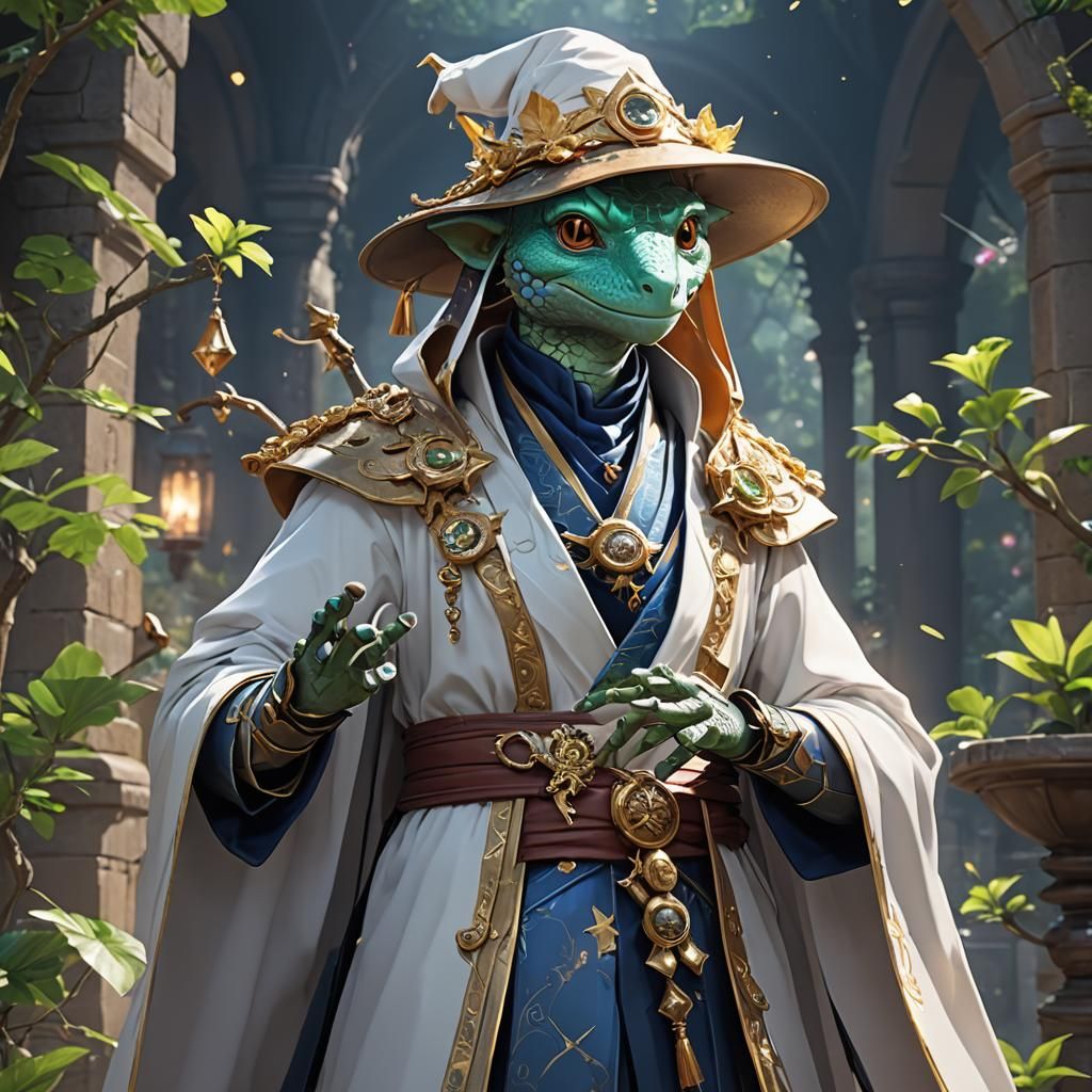 Gecko Wizard in 3D Anime Art Style