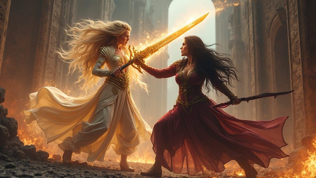 Epic Battle Between Celestial Warrior and Mysterious Foe in ...