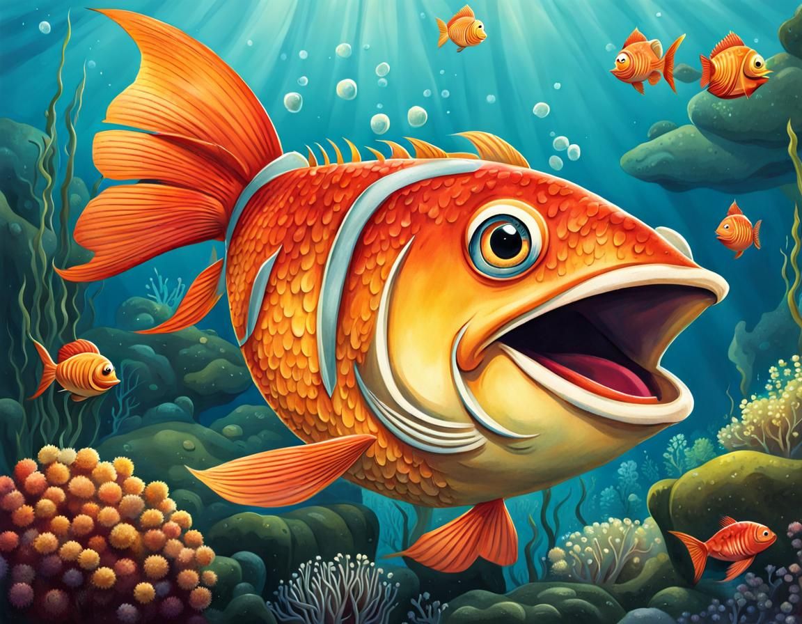 Funny Cartoon Fish Storybook Illustration