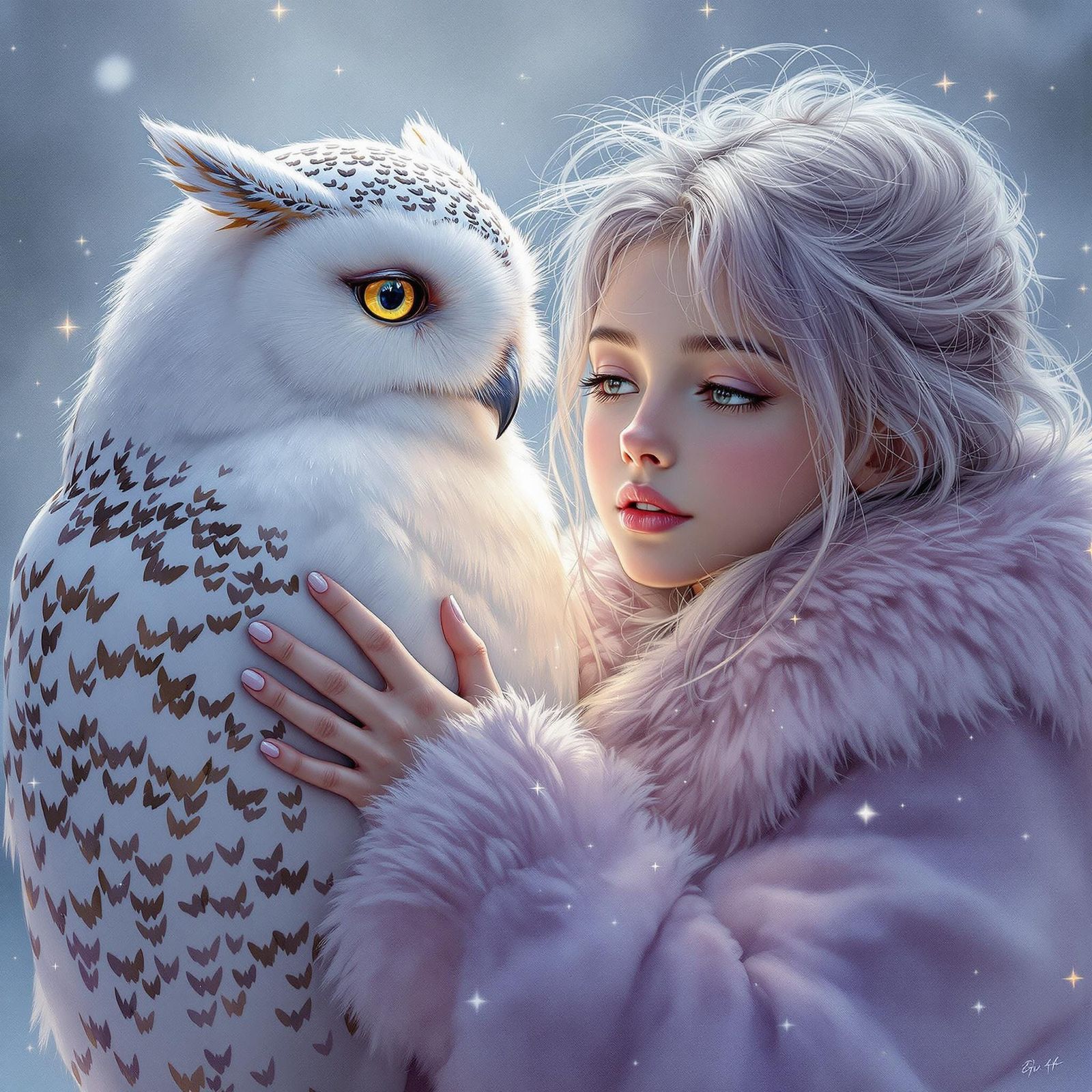 Majestic Snow Owl Girl in Winter Wonderland