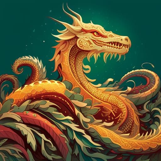 Luminous Dragon with Golden Outlines: Digital Painting