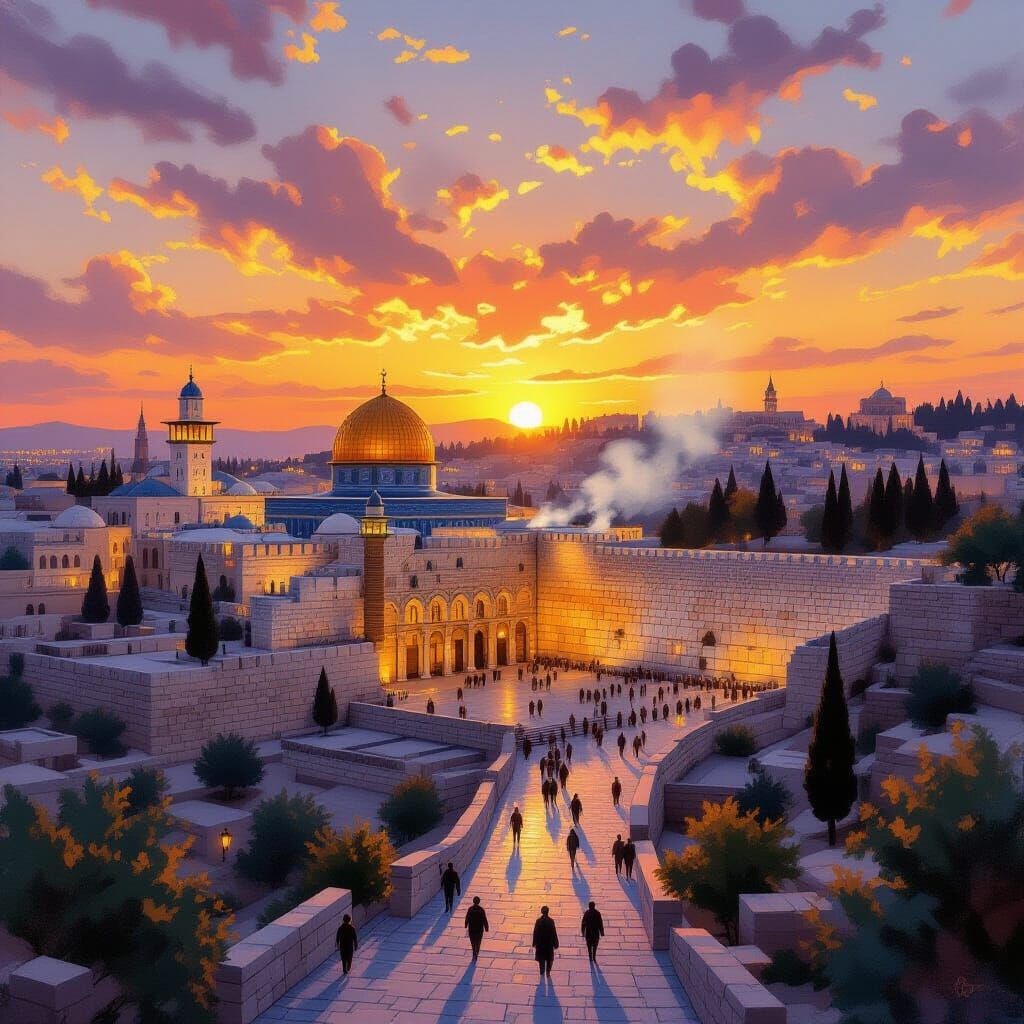 Ancient Jerusalem Sunset Panorama: Golden City Views
