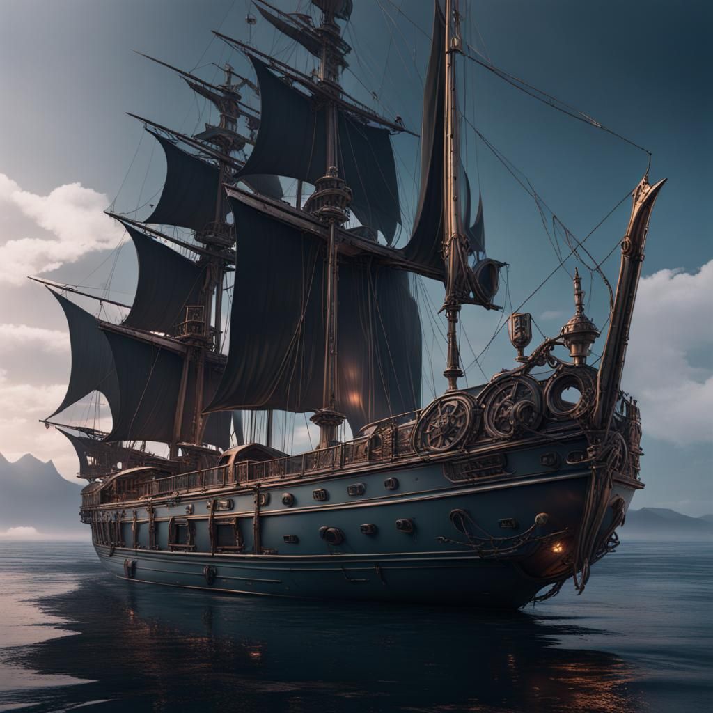 Fantastical Gothic Yacht in Detailed Matte Painting