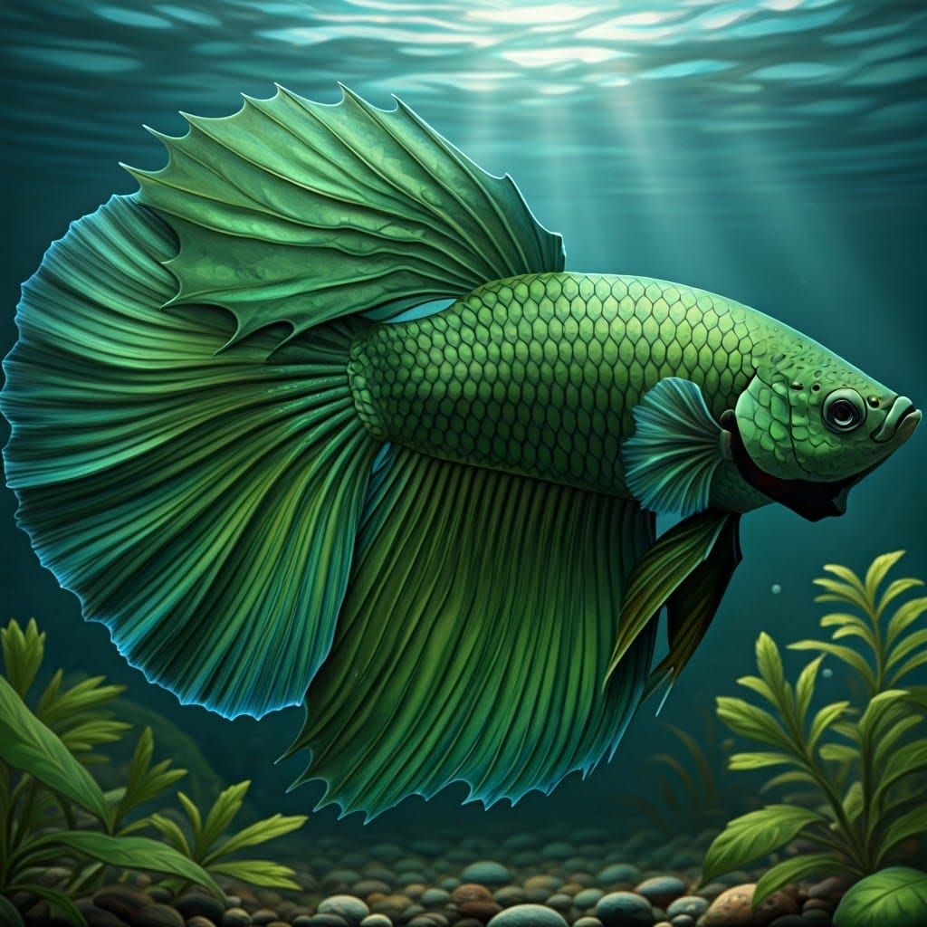 Vibrant Jade Betta Fish in Underwater Paradise