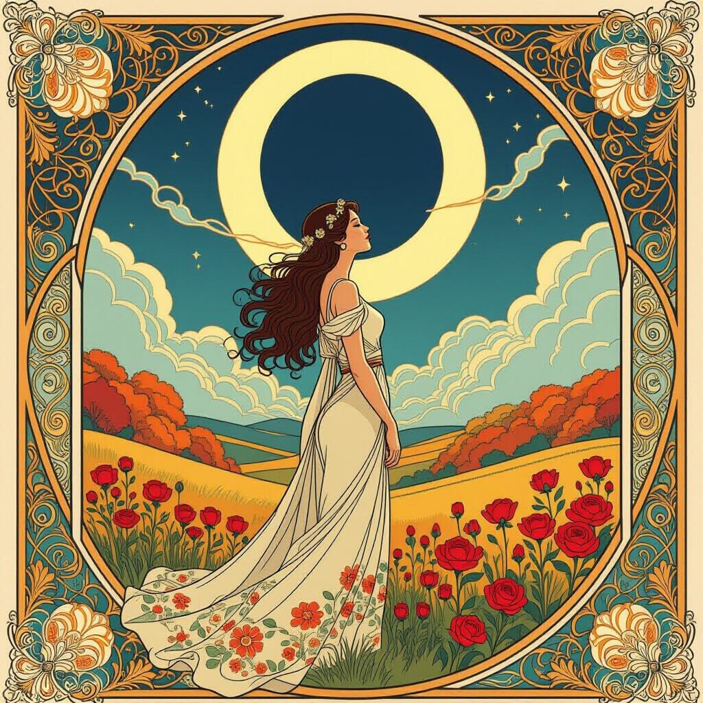 Autumnal Eclipse in Art Nouveau Style
