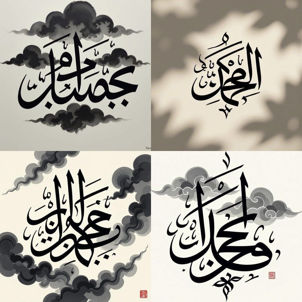 Elegant Arabic Calligraphy: Clouds Passing in Black Ink