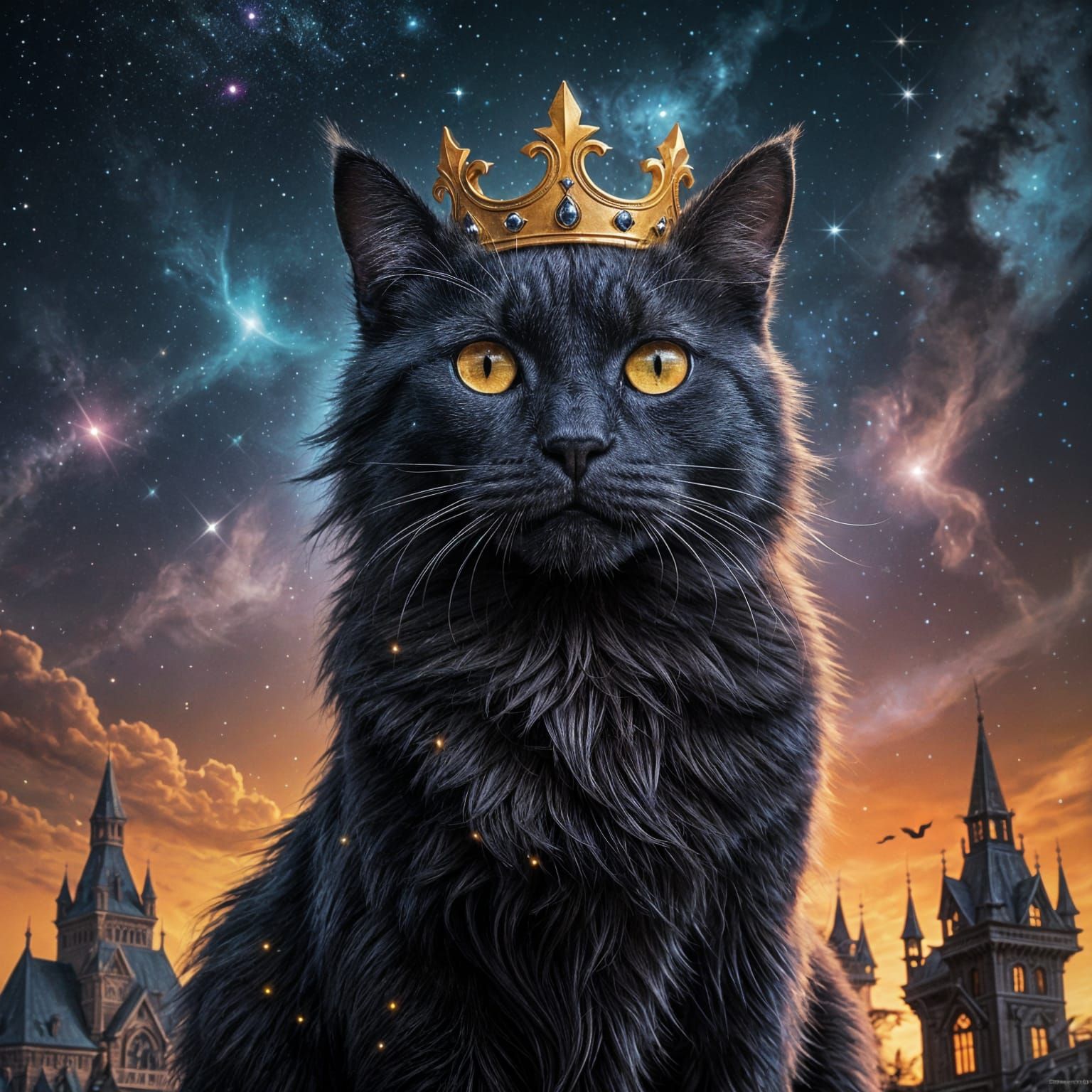 Celestial Cat Constellation Crowned in Stardust