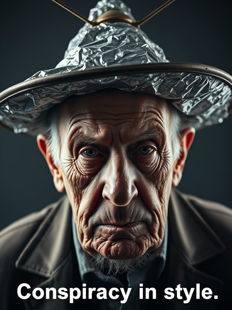 Man in Tinfoil Hat with Antennae, Cinematic Portrait