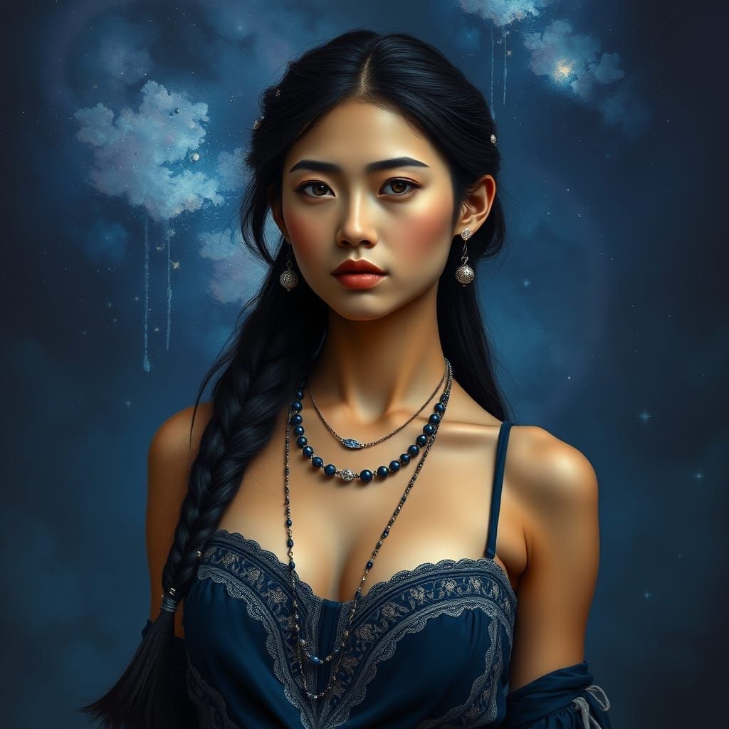 Kazakh Woman Portrait in Bohemian Style