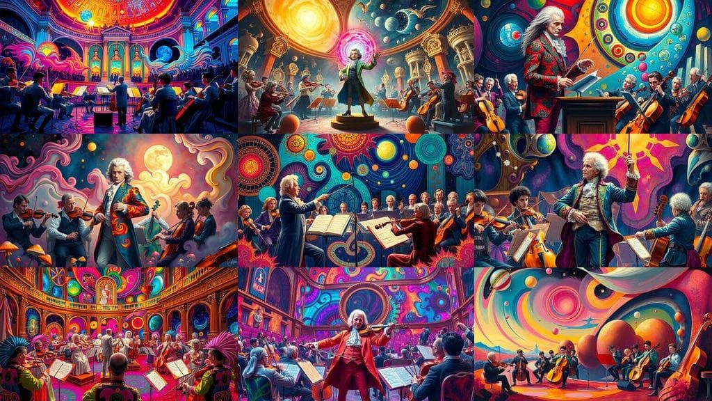 Mozart's Psychedelic Symphony Orchestra in Vibrant Dreamscap...