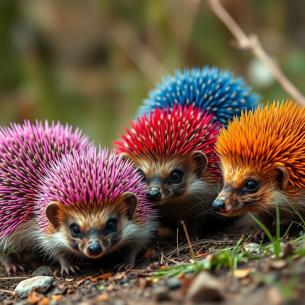 Colorful Hedgehogs in a Live-Action Wildlife Scene