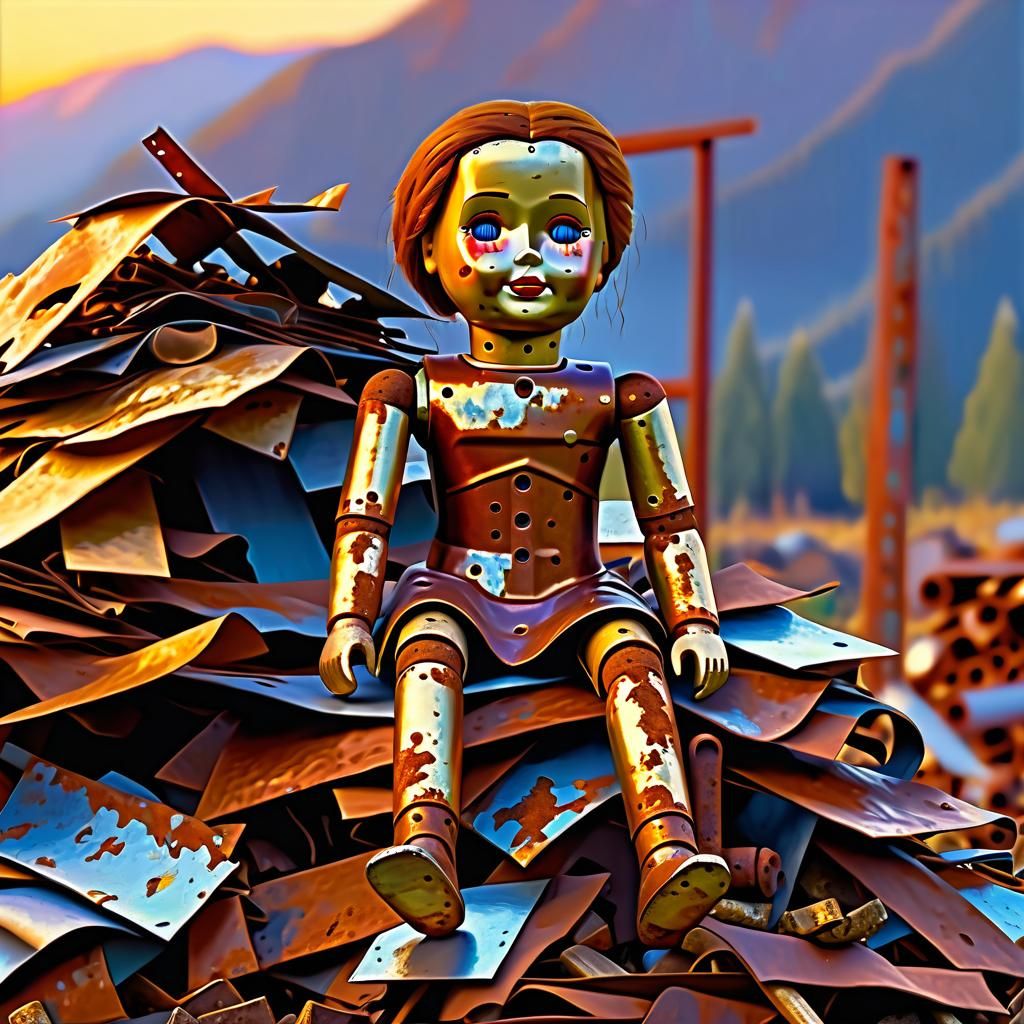 Rusted Iron Doll on Scrap Heap