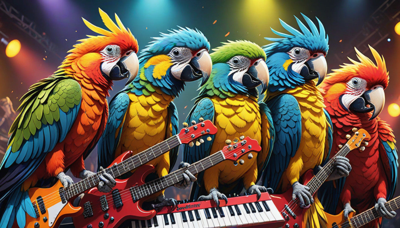 Parrots Rock Out in Vibrant Comic Book Style