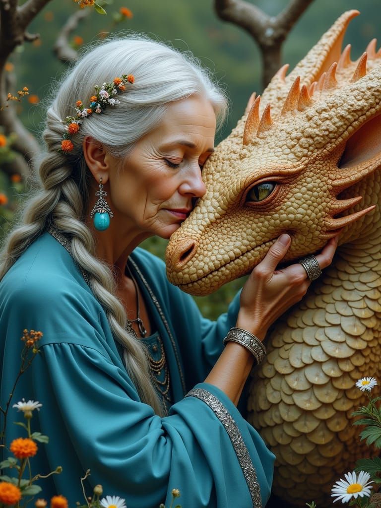 Wisdom of the Ancients: Elderly Woman Embraces Majestic Drag...