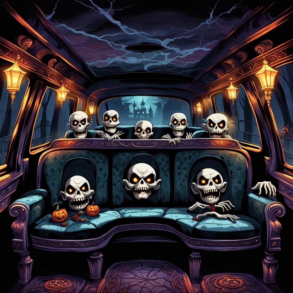 Ghoulish Limousine Interior: Gothic Horror Concept Art