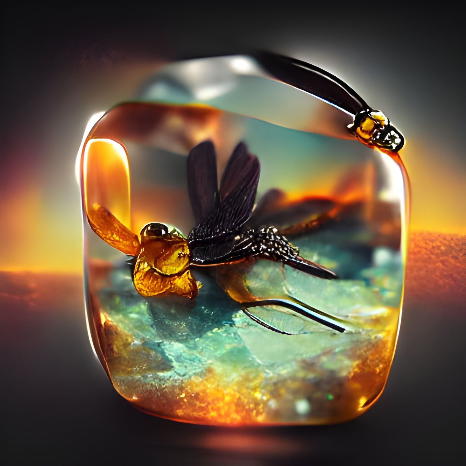 Dragonfly in Amber: 8K Digital Illustration