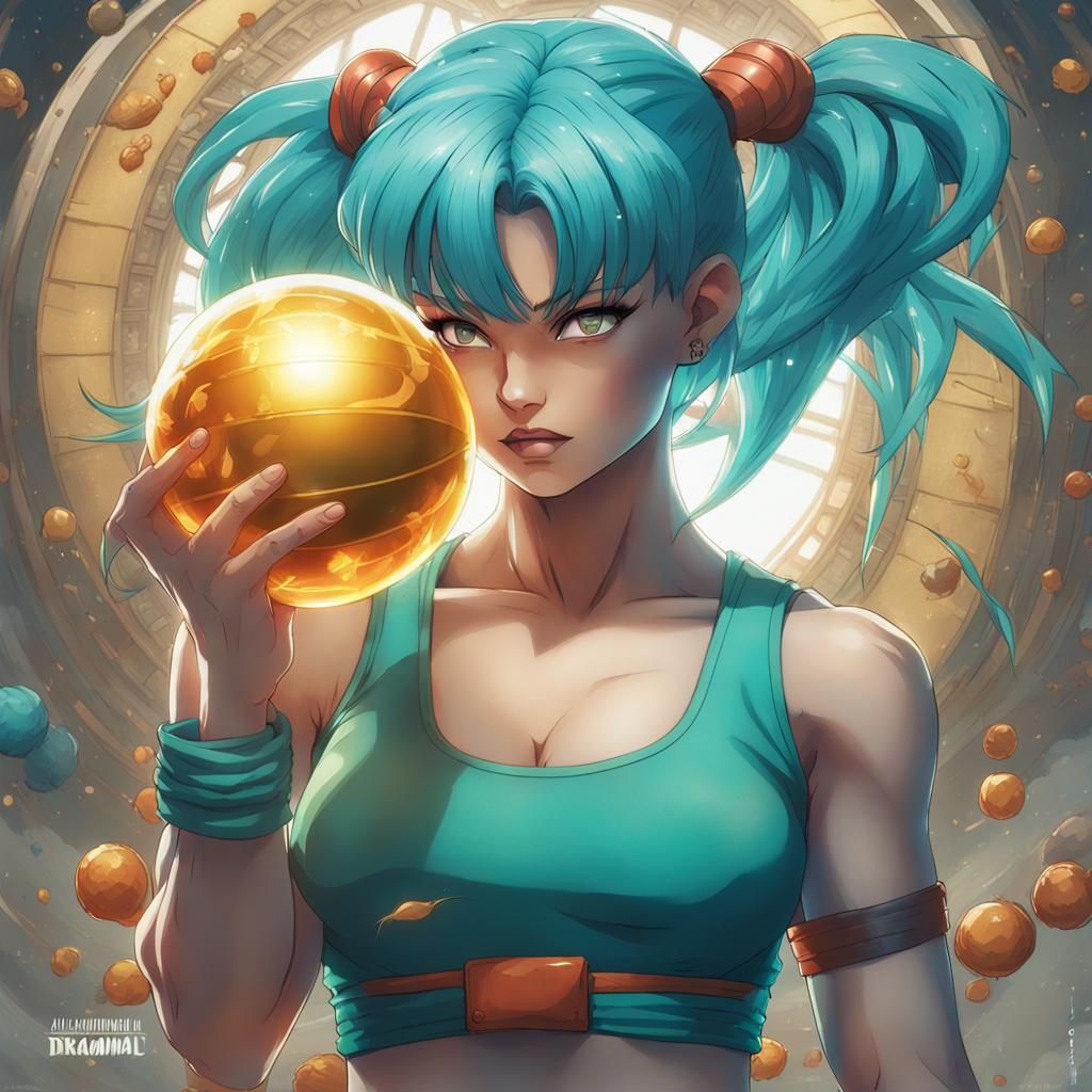 Bulma Holding Dragonball, Hyperdetailed Portrait