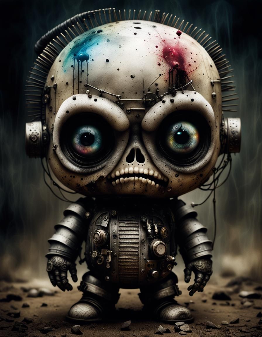 Demonic Cyborg Bear Portrait in Surreal Style