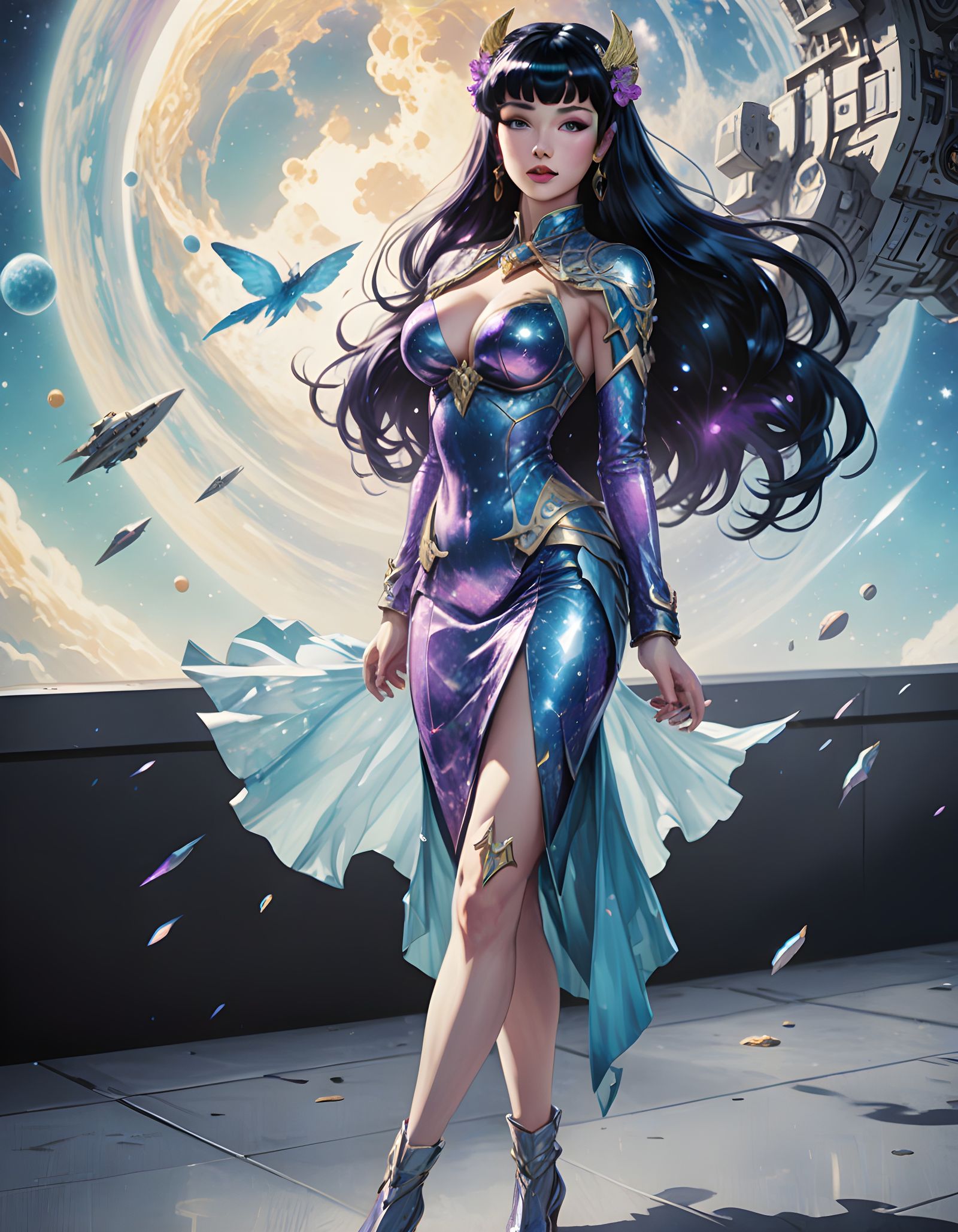 Bettie Page as a Cosmic Angel in Cinematic Film Aesthetic