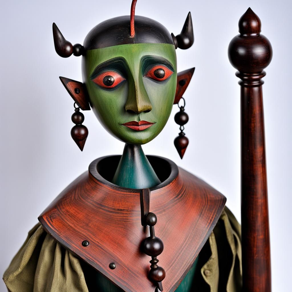 Simple Painted Carved Wooden Changeling Puppet