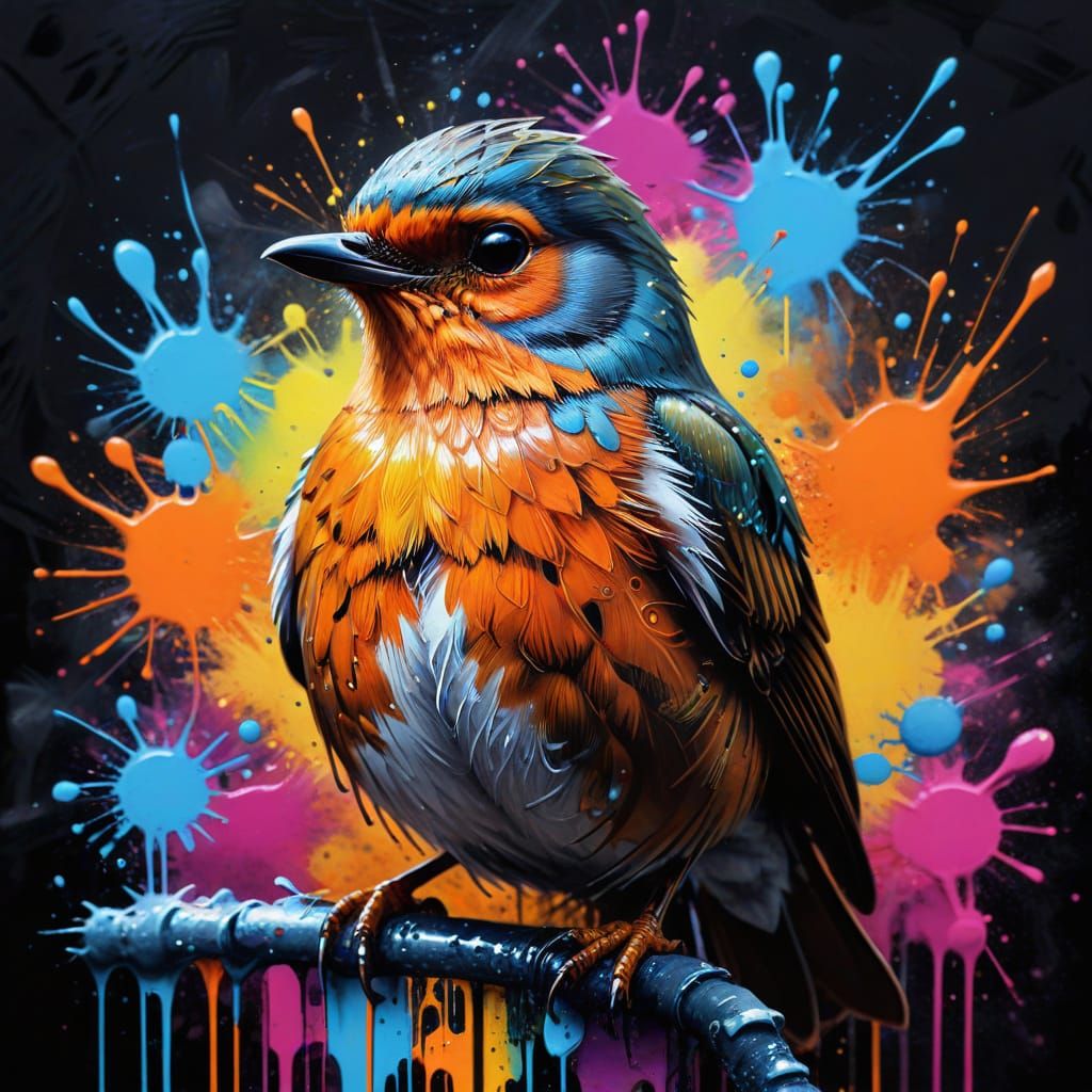 Colorful Robin in Graffiti Street Art Style