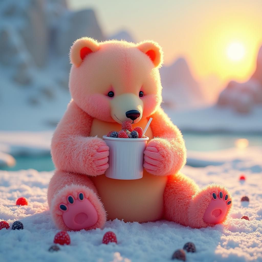 Vibrant Polar Bear with Acai Cup, Surreal Art
