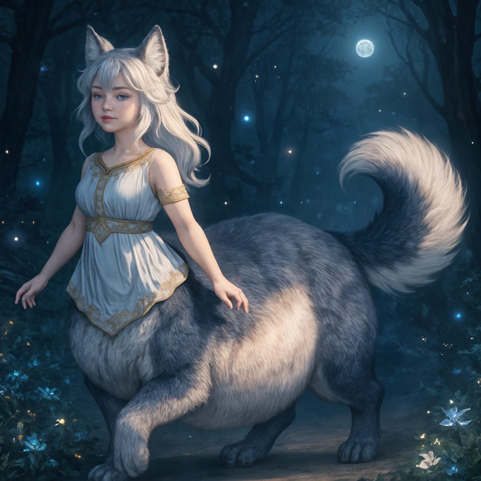 Elegant Wolf Centaur in Moonlight
