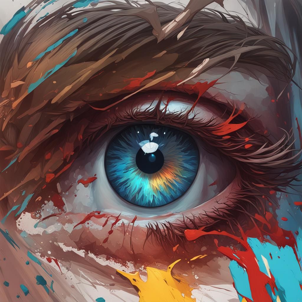 Hyperdetailed Blue Eye Portrait in Art Nouveau Style