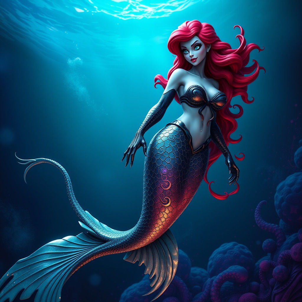 Venom and Ariel Fusion in Fantasy Art Style