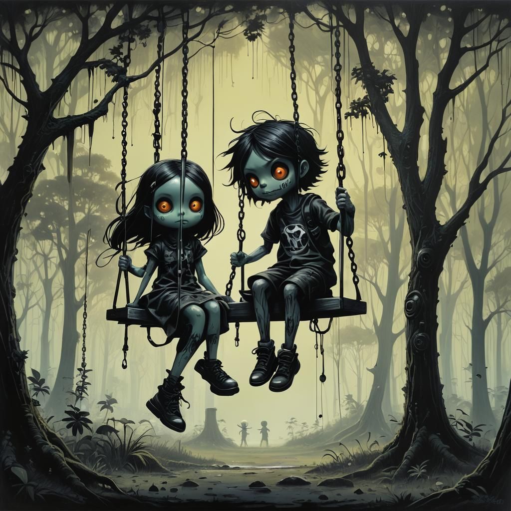 Children on Swingset in Pop Art Style