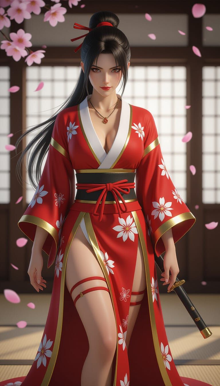 Mai Shiranui from King of Fighters, hyper-realistic portrait...