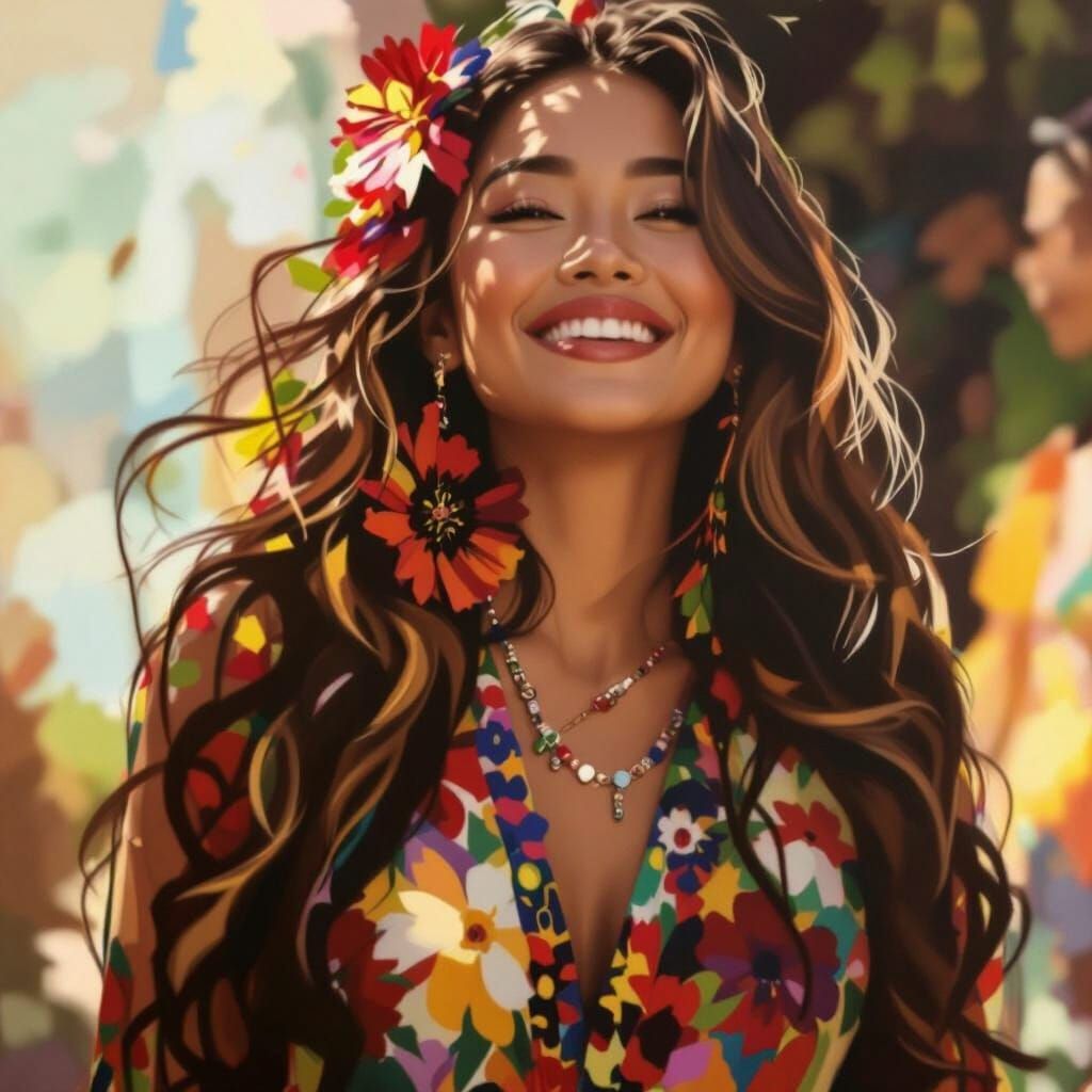 Joyful Filipino Woman in Impressionist Style