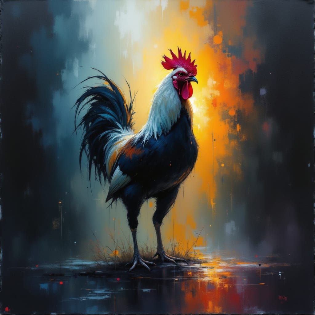 Majestic Rooster Amidst Fiery Waters