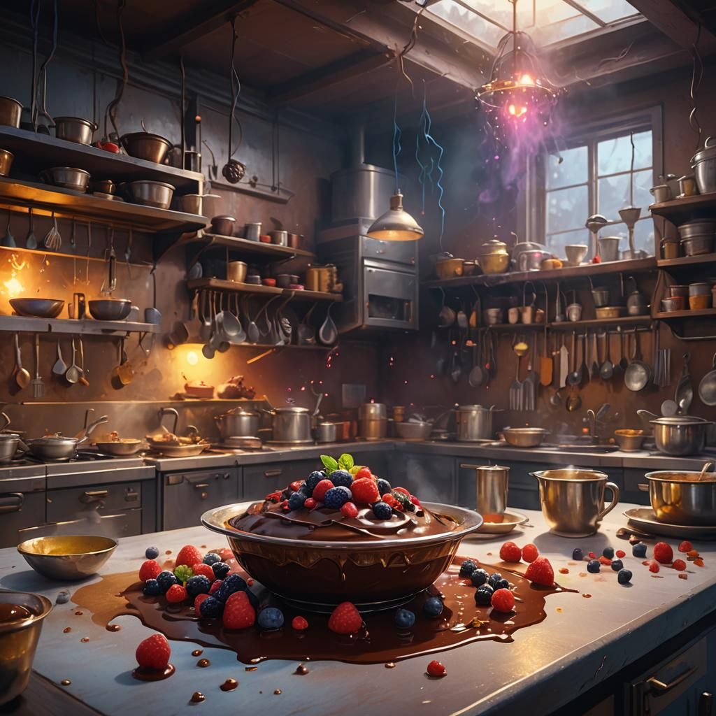 Chocolate Pudding with Berries: Fantasy Concept Art