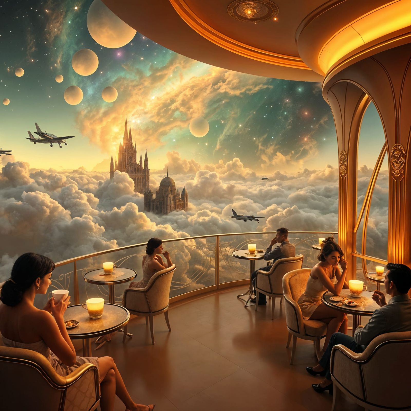 Art Deco Cloud Cafe With Magical Light Cups