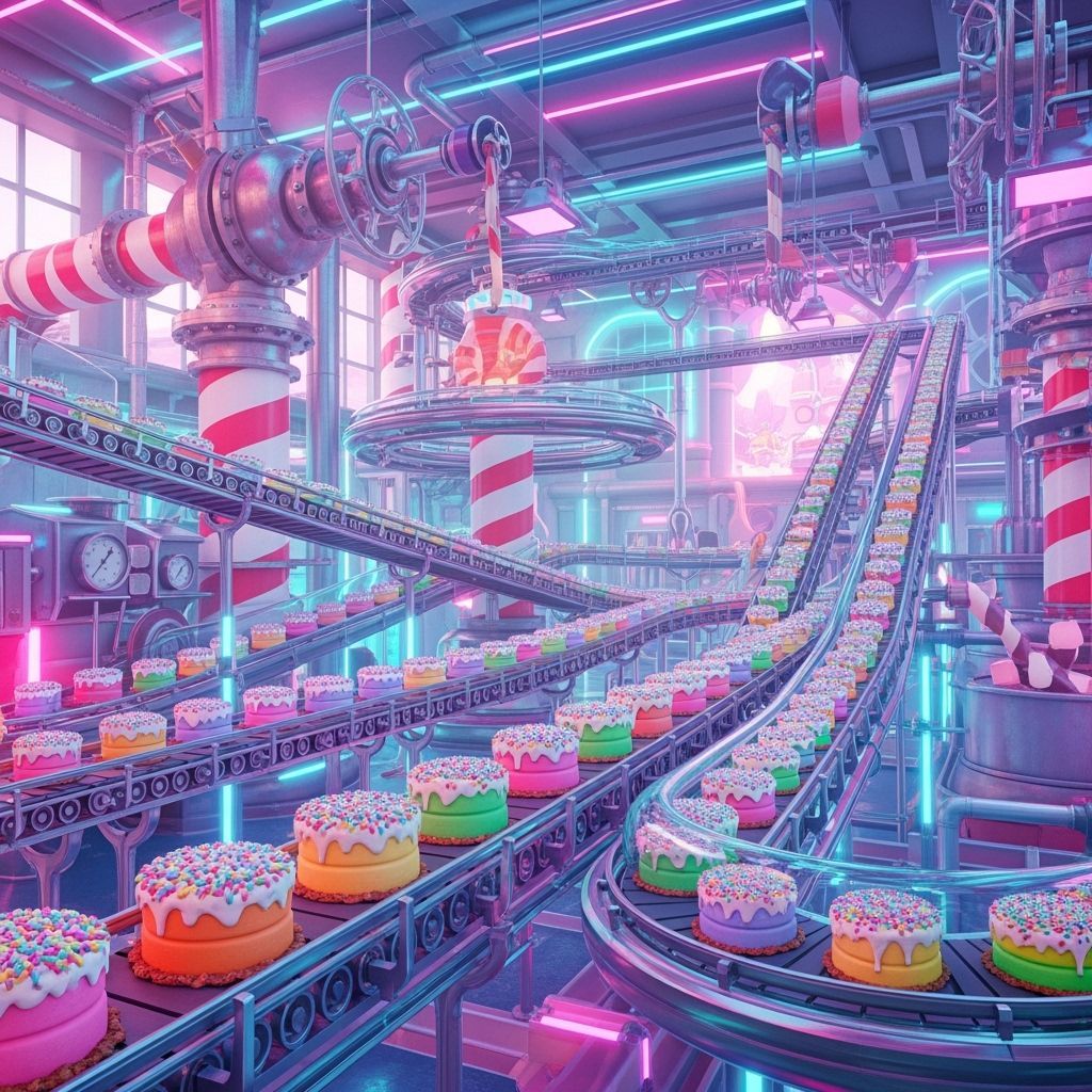 Whimsical Factory: Rainbow Sherbet Sprinkle Cake Pipeline