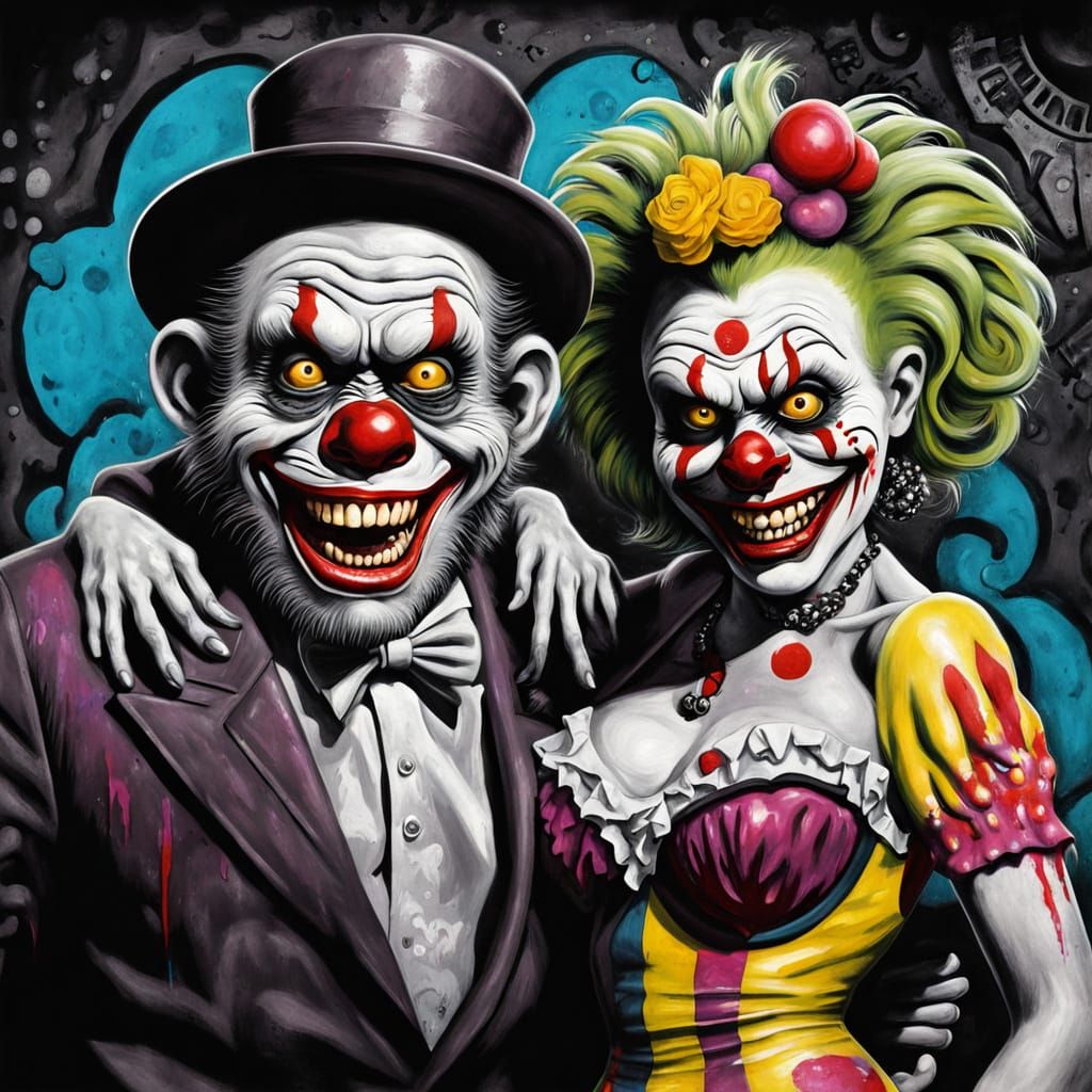 Monster Clowns as 1940s Film Noir Graffiti