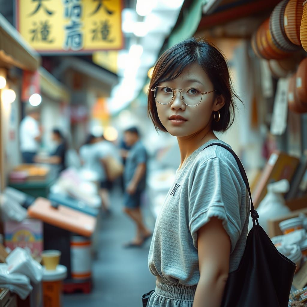 Japanese Girl in Street Market: Tilt-Shift Cinematography