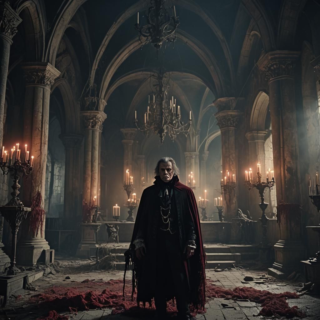 Vampire Lord in Gothic Castle, Cinematic Still