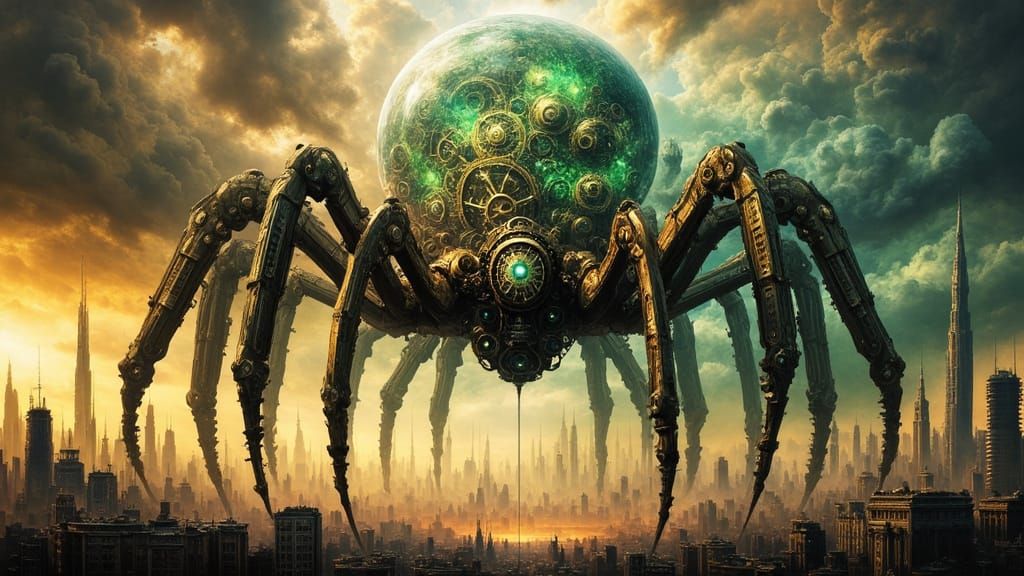 Colossal Steampunk War Machine Emerges from Storm Clouds