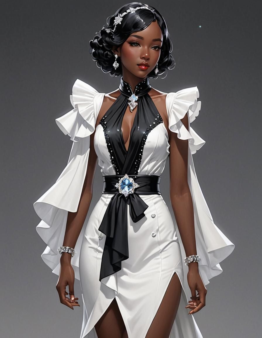 Starlight White 1930s Dress in 3D Anime Art