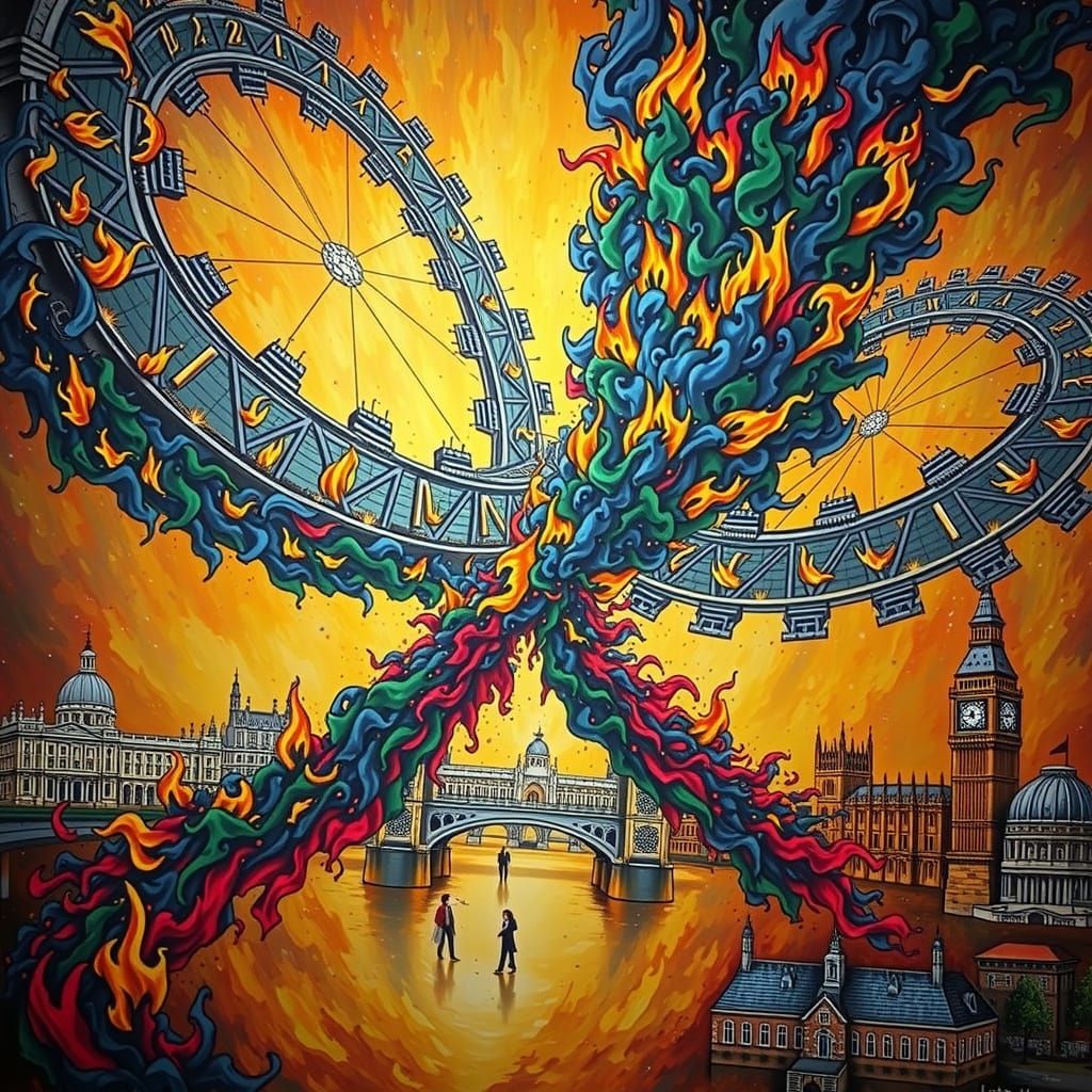 The Great Fire of London in Hyperrealism Style