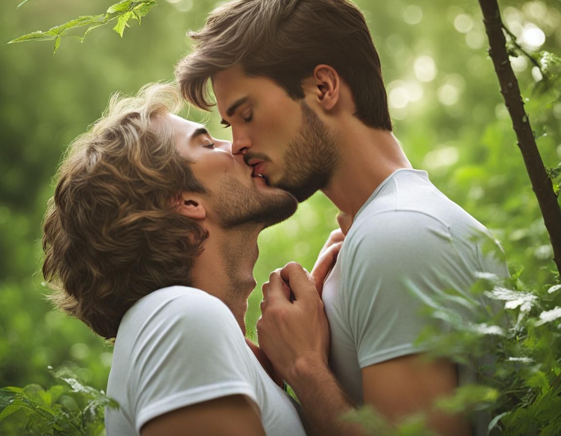 Men Kissing in Nature