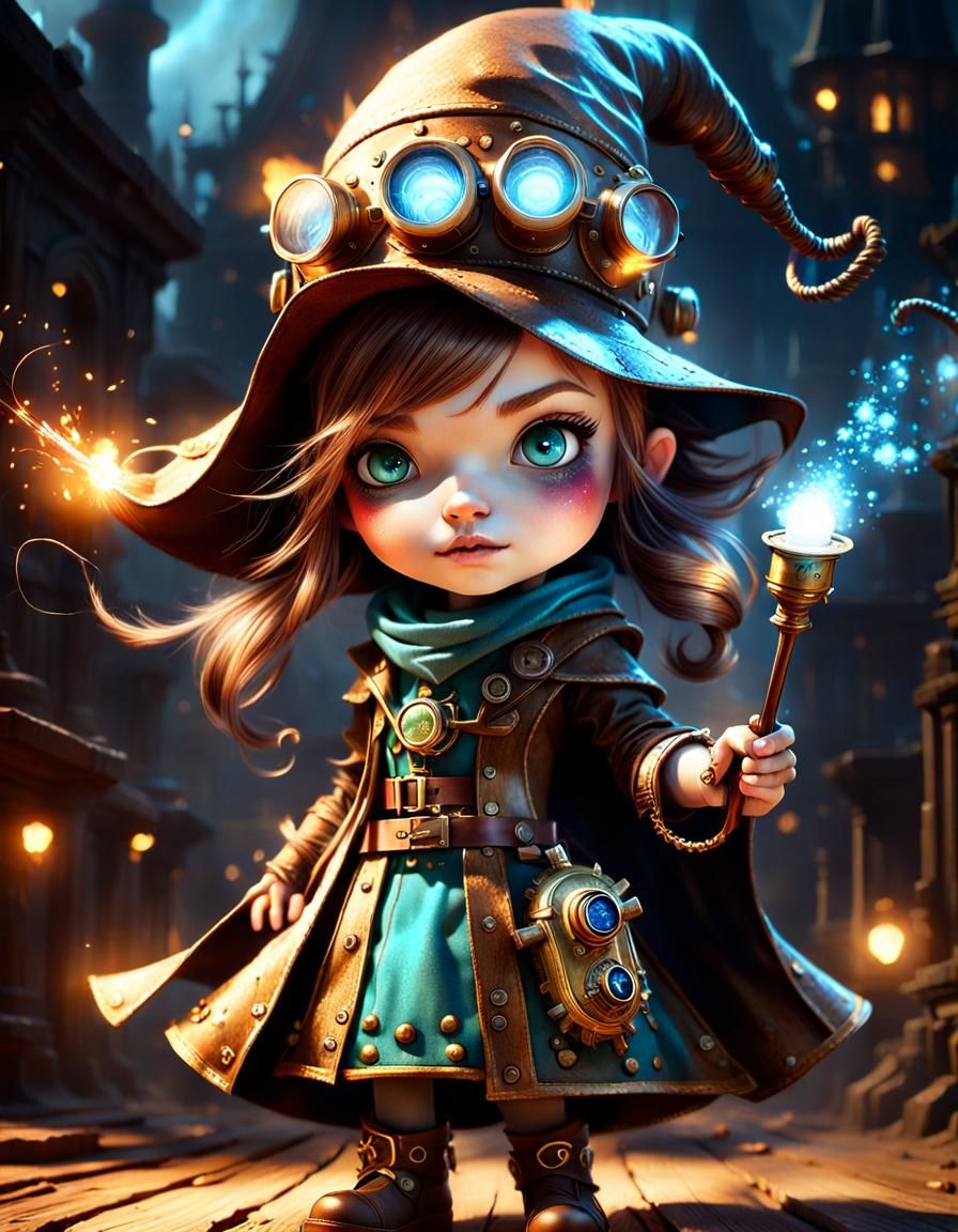 Steampunk Wizard Toddler with Light Trails, Digital Art